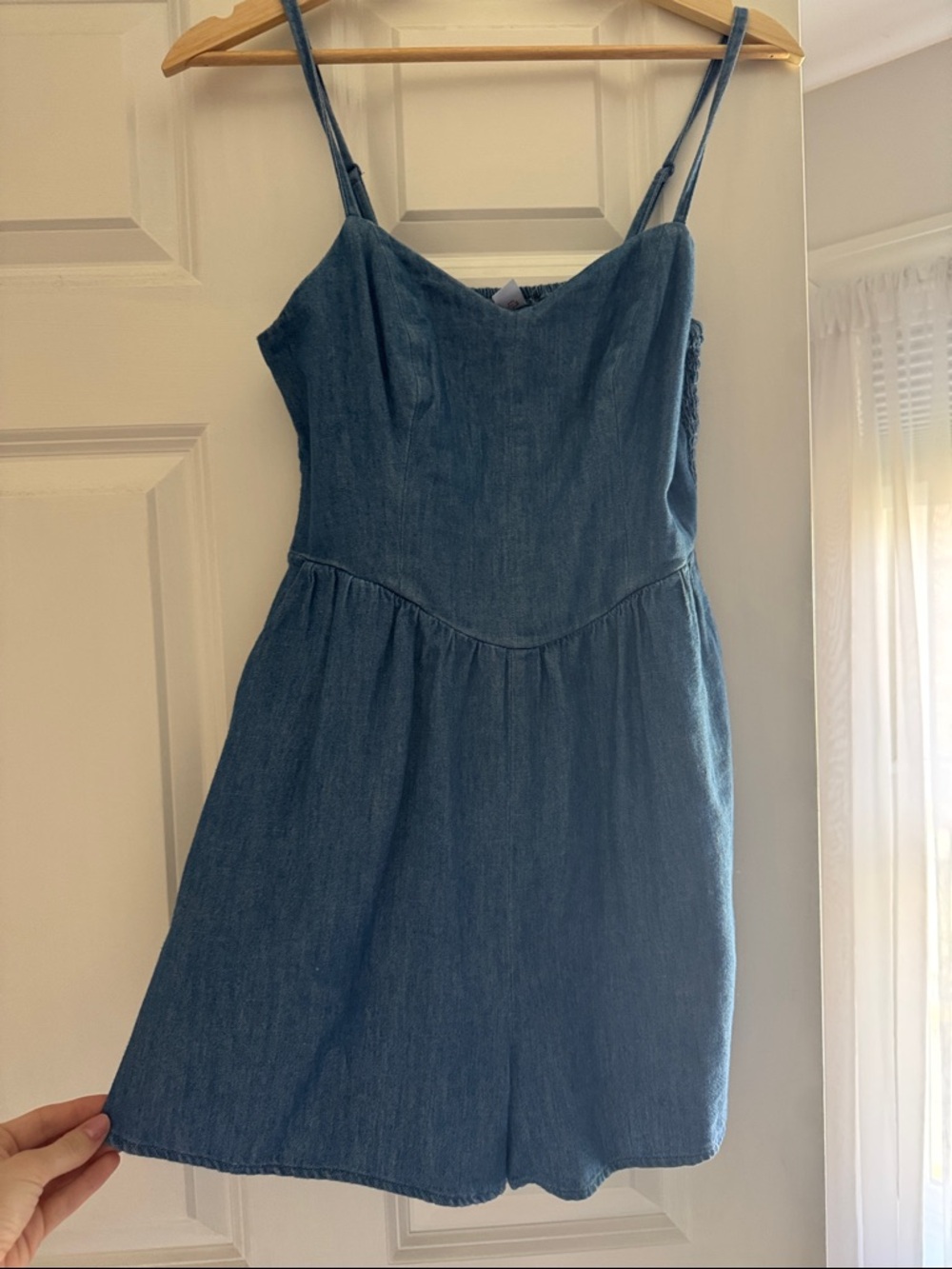 Old Navy Blue Denim Romper with Spaghetti Straps